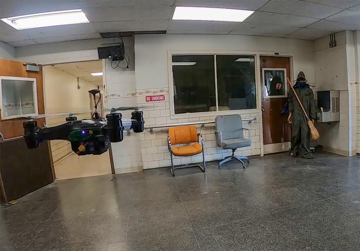A drone performs a task during the Artificial Intelligence for Small Unit Maneuvers (AISUM) Prize Challenge.