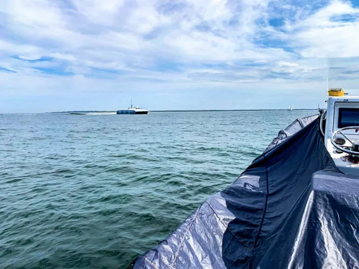 Vessels participate in an ONR SCOUT-sponsored experimentation event at Joint Expeditionary Base Little Creek-Fort Story, Virginia, at the entrance of the Chesapeake Bay. (U.S. Navy photo by Max Hopkins, Demonstration Assessment Team, Naval Surface Warfare Center Indian Head Division)