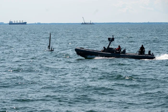 Vessels participate in an ONR SCOUT-sponsored experimentation event off the coast of Virginia Beach, Virginia. The purpose of the event was to increase the range and detection of various unmanned surface vessels. (Photo: ONR SCOUT team)