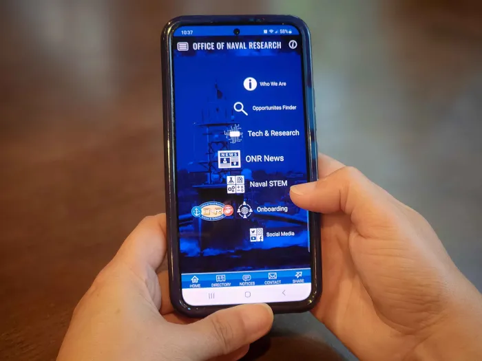 A user tries out the new ONR Mobile app on a phone after downloading it from an app store.