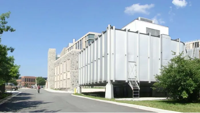 The Stability Wind Tunnel at Virginia Tech, one of the largest university-operated wind tunnels in the United States. Originally built at the National Advisory Committee for Aeronautics (NACA) Langley Aeronautical Laboratory in 1940, it was acquired by Virginia Tech (then Virginia Polytechnic Institute and State University) in 1958 and is now under the direction of William Devenport, Crofton Professor in Engineering in the Department of Aerospace and Ocean Engineering. (Photo courtesy of Virginia Tech.)