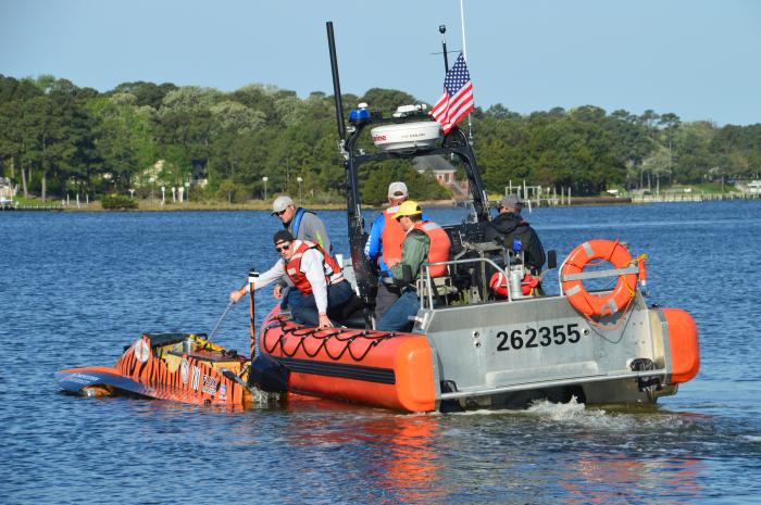 Princeton engineering students prepare their unmanned boat for the PEP Races in Virginia Beach. (Photo courtesy of Dr. Steven Russell, ONR)
