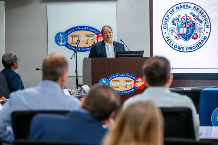 Dr. Thomas C. Fu, ONR executive director performing the duties as Chief of Naval Research, delivers opening remarks.