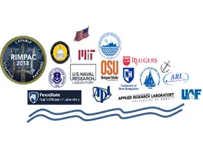 Logos of various partners of ONR’s Scientists to Sea program, to include the U.S. Naval Research Laboratory, Rutgers and Penn State