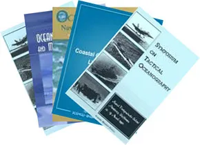 A stack of various event brochures related to Tactical Oceanography Symposia.