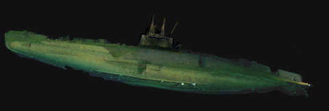 Photogrammetric reconstruction of the submarine USS F-1 on the seafloor west of San Diego, Calif. (Image by Zoe Daheron, Woods Hole Oceanographic Institution)