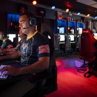 Photo By Petty Officer 1st Class Chris Williamson | 210629-N-JH293-1370 OVERLAND PARK, Kan. (June 29, 2021) The U.S. Navy esports team, Goats & Glory, plays Valorant against Navy Talent Acquisition Group Mid America Future Sailors at an esports event during Kansas City Navy Week, June 29, 2021. Kansas City Navy Week is the first in-person Navy Week since the beginning of the COVID-19 pandemic, bringing Sailors from different Navy units across the U.S. to conduct focused outreach with members of the comm