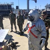 210611-N-AY957-XXX GROTON, Conn. (June 11, 2021) – Sailors attached to the Virginia-class submarine USS Vermont (SSN 792) conduct steam suit training with Office of Naval Research (ONR) personnel at Naval Submarine Base New London in Groton, Conn., June 11. The steam suits -- sponsored by TechSolutions, ONR Global’s rapid-response science and technology program -- provide protection for Sailors in the event pressurized steam lines aboard a submarine rupture. Such ruptures can leak steam at extremely high te