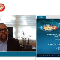 A screenshot of Dr. Reginald Williams, acting director of the Department of the Navy’s Historically Black Colleges and Universities/Minority Institutions (HBCU/MI) Program, speaking during the virtual 2021 Naval Opportunity Awareness Workshop (OAW). The Naval OAW targeted college and university presidents, vice presidents, provosts, faculty, staff and students from HBCU/MIs. It highlighted research opportunities within the Navy and Marine Corps, summer faculty/sabbatical research initiatives, and student in