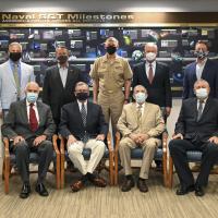 August 9, 2021 ARLINGTON, Va.— In honor of the Office of Naval Research’s 75th anniversary, Chief of Naval Research (CNR) Rear Adm. Lorin C. Selby invited prior CNRs to participate in the weekly Naval Research Enterprise webcast in Arlington, Virginia. Eight prior CNRs joined Selby. (From left to right: back row—Rear Adm. (ret.) Matthew L. Klunder; Vice Adm. (ret.) Mathias W. Winter; Rear Adm. Lorin C. Selby; Rear Adm. (ret.) Nevin P. Carr Jr.; and Rear Adm. (ret.) David J. Hahn. Front Row—Rear Adm. (ret.)