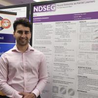 Alexander Atanasov, graduate student in the physics department at Harvard University presents his on neural networks at the 2022 DoD National NDSEG Fellows Conference. Atansov was one the NDSEG Fellows sponsored by the Office of Naval Research. (U.S. Navy photo by Eric Anderson)