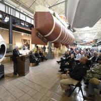 Retired U.S. Navy Capt. Don Walsh speaks in 2020 on 60th anniversary of the Trieste dive. The celebration was held at the National Museum of the U.S. Navy in Washington, D.C. Photo by Bobby Cummings, Office of Naval Research