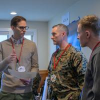 Lt. Col. Joe Murphy (center) speaks with Jason Payne, director, TechSolutions (left) and Russell Wilson, science advisor, ONR Global (right), during a workshop in Duck, North Carolina on the Surf Observation (SUROB) Tool. (photo by Michael Walls)