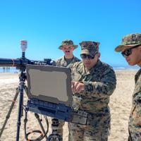 U.S. Marines test the latest advancement in surf observation (SUROB) technology. SUROB was among many innovations recently demonstrated at the Technical Concept Experiment (TCE) 24.2 held at Marine Corps Base Camp Pendleton, California. (U.S. Navy Photo by Michael Walls)