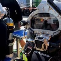 U.S. Navy divers test the Divers Augmented Vision Display (DAVD) during a training exercise in Little Creek, Virginia. Outfitted with components such as a heads-up display resembling virtual-reality glasses (which can be adapted to any Navy dive helmet), DAVD enables divers to better operate in inhospitable underwater environments. (Photo courtesy of Coda Octopus)