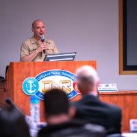 Acting Chief of Naval Operations Adm. James Kilby spoke to leaders from the Royal Australian Navy, the British Royal Navy and the U.S. Navy to discuss the long-standing partnership between the three navies and the continued integration and interoperability of their forces, at the inaugural tri-lateral Naval Capabilities and Science and Technology Talks, April 3, 2025. (U.S. Navy photo by Michael Walls)